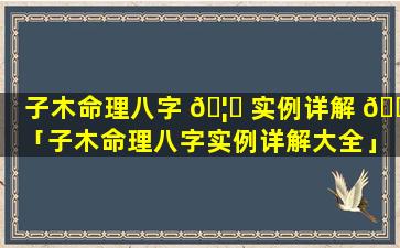 子木命理八字 🦅 实例详解 🍀 「子木命理八字实例详解大全」